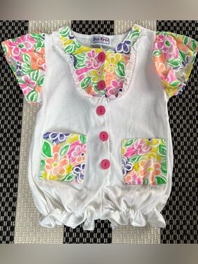 Vintage Doe-Spun Bubble Romper 3T Floral Spring Outfit